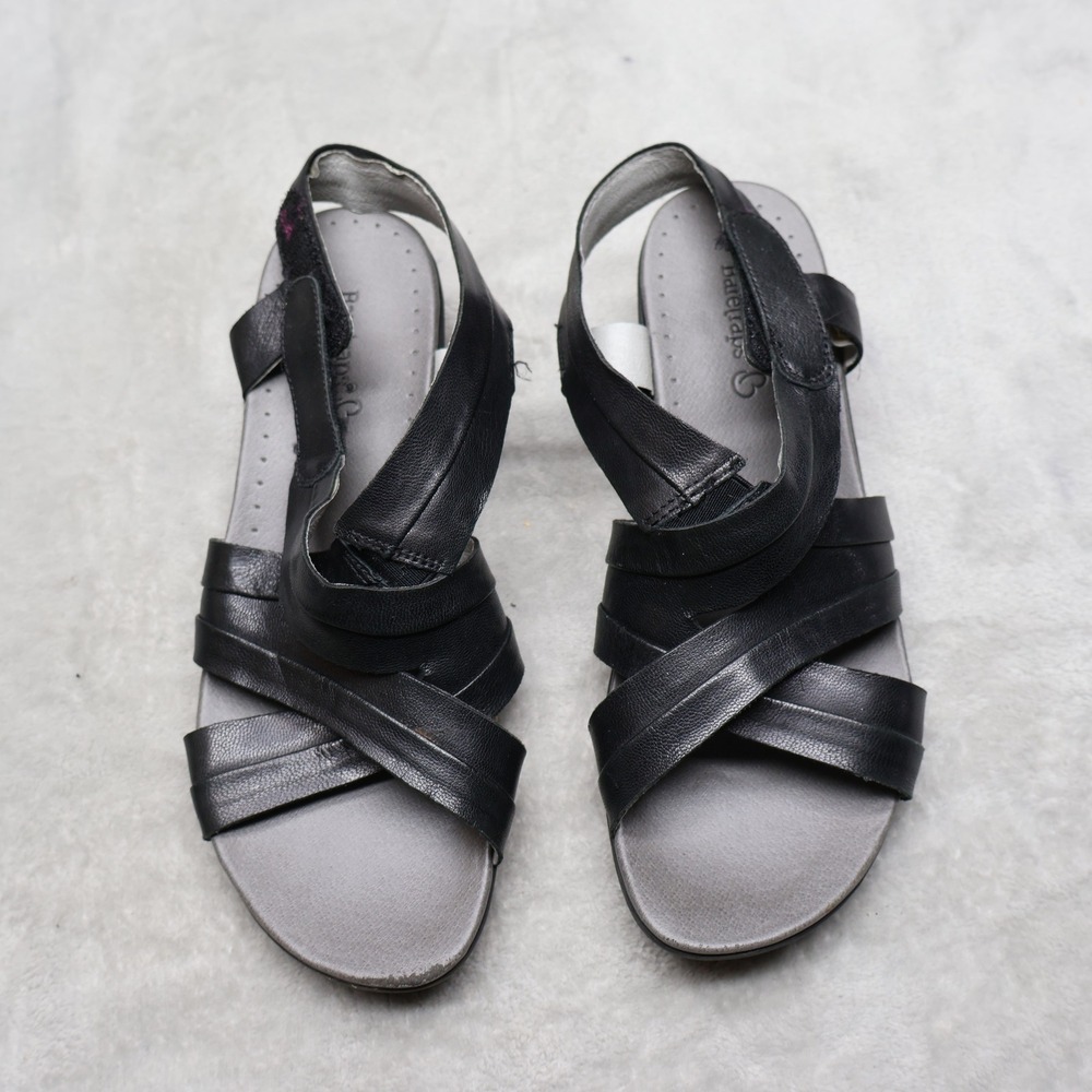 Baretraps Womens 7.5M Mirabella Sandals Black Leather Strappy Comfort Slingback